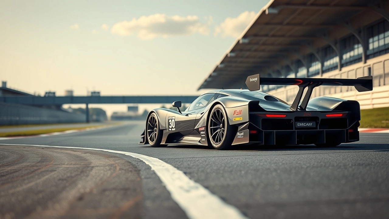 voiture de course moderne sur circuit avec panneaux solaires