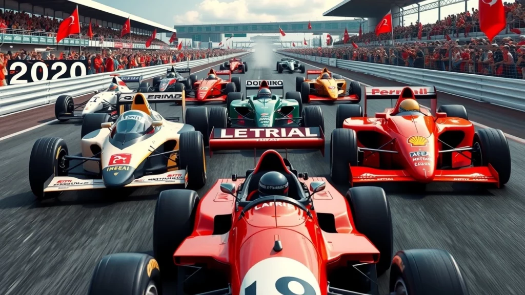 Une illustration des voitures de Formule 1 emblématiques à travers les années.