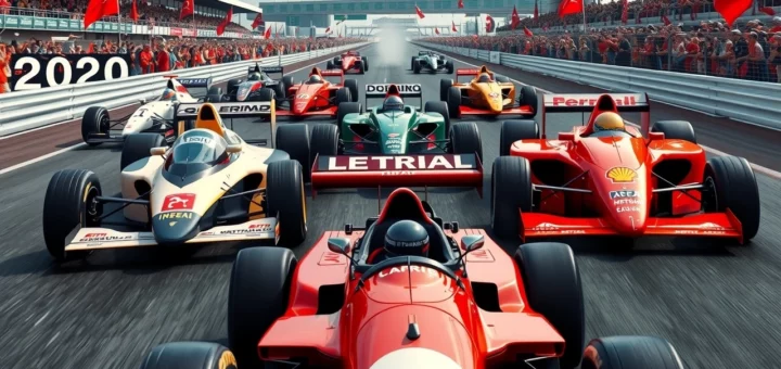 Une illustration des voitures de Formule 1 emblématiques à travers les années.