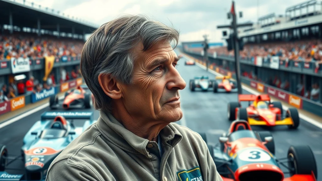 Portrait d'Alain Prost réfléchissant sur sa carrière unique en Formule 1.