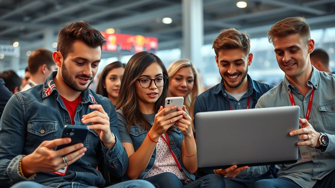 groupe de jeunes fans regardant la formule 1