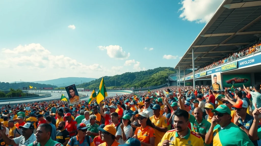 Une scène vibrante du jour de course Ayrton Senna 2025 célébrant 20 ans d'hommages avec une foule enthousiaste à Interlagos.