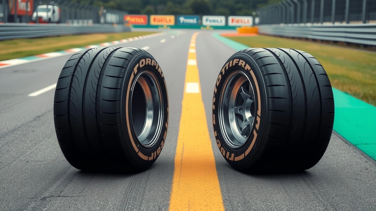 deux ensembles de pneus de Formule 1 sur une piste