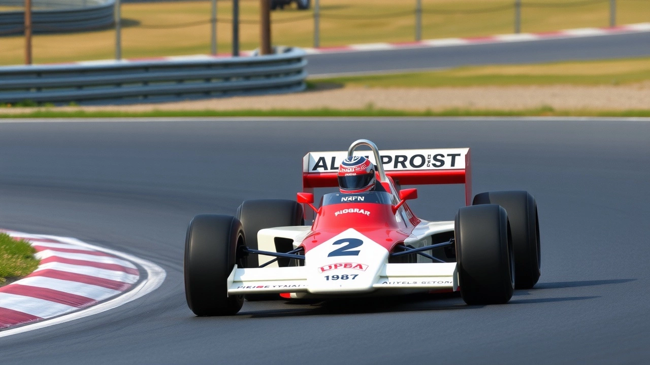 Alain Prost en course dans une voiture de Formule 1