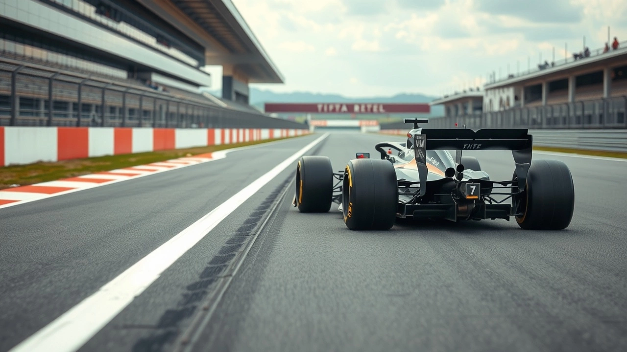 voiture de formule 1 sur circuit avec barriers de securite