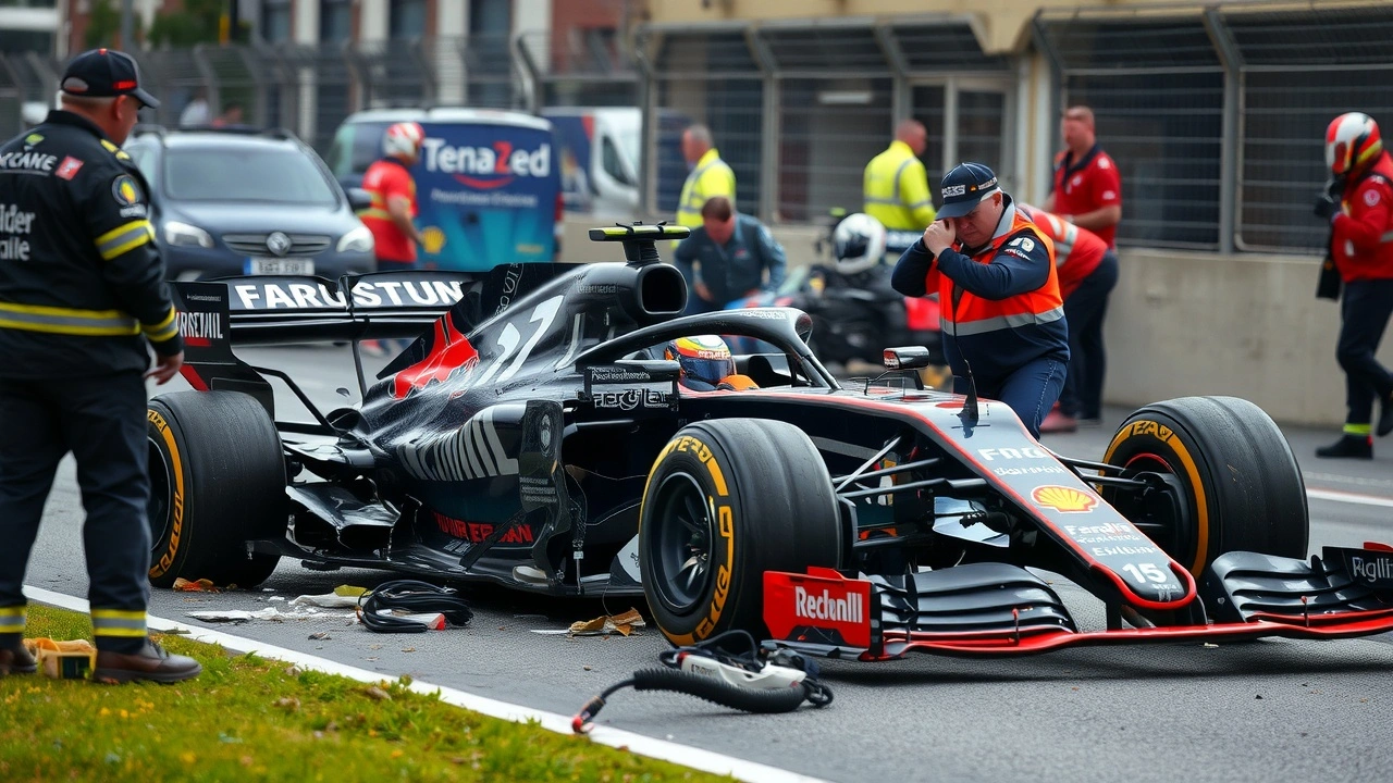 accident de Formule 1 avec voiture endommagée