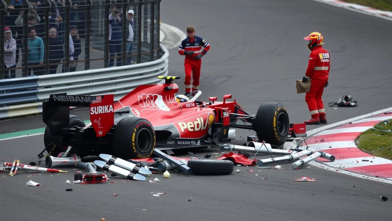 accident de F1 à Suzuka avec une voiture détruite