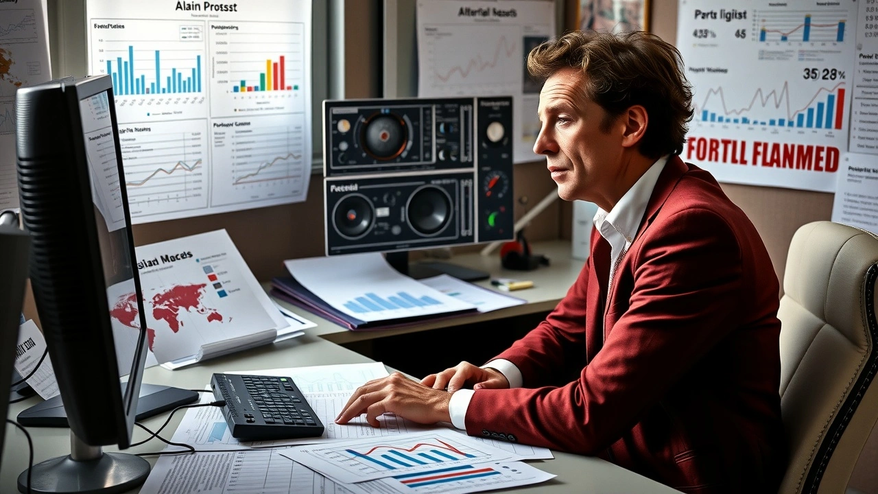 Alain Prost analysant des données sur des concurrents