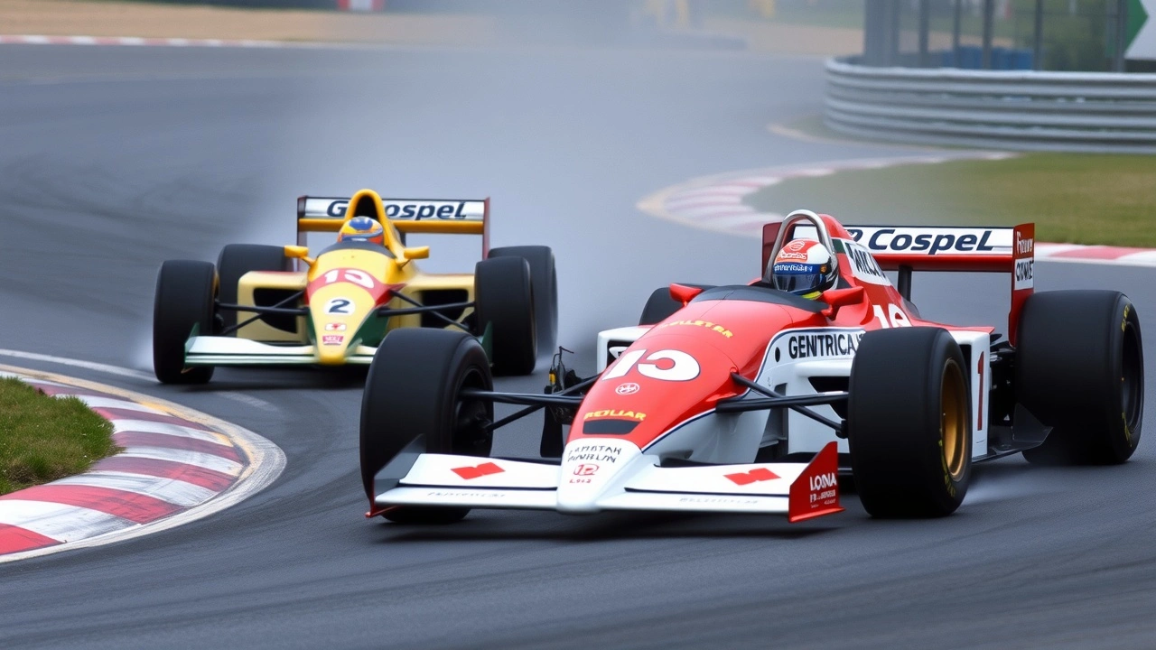 Alain Prost et Ayrton Senna en course de F1