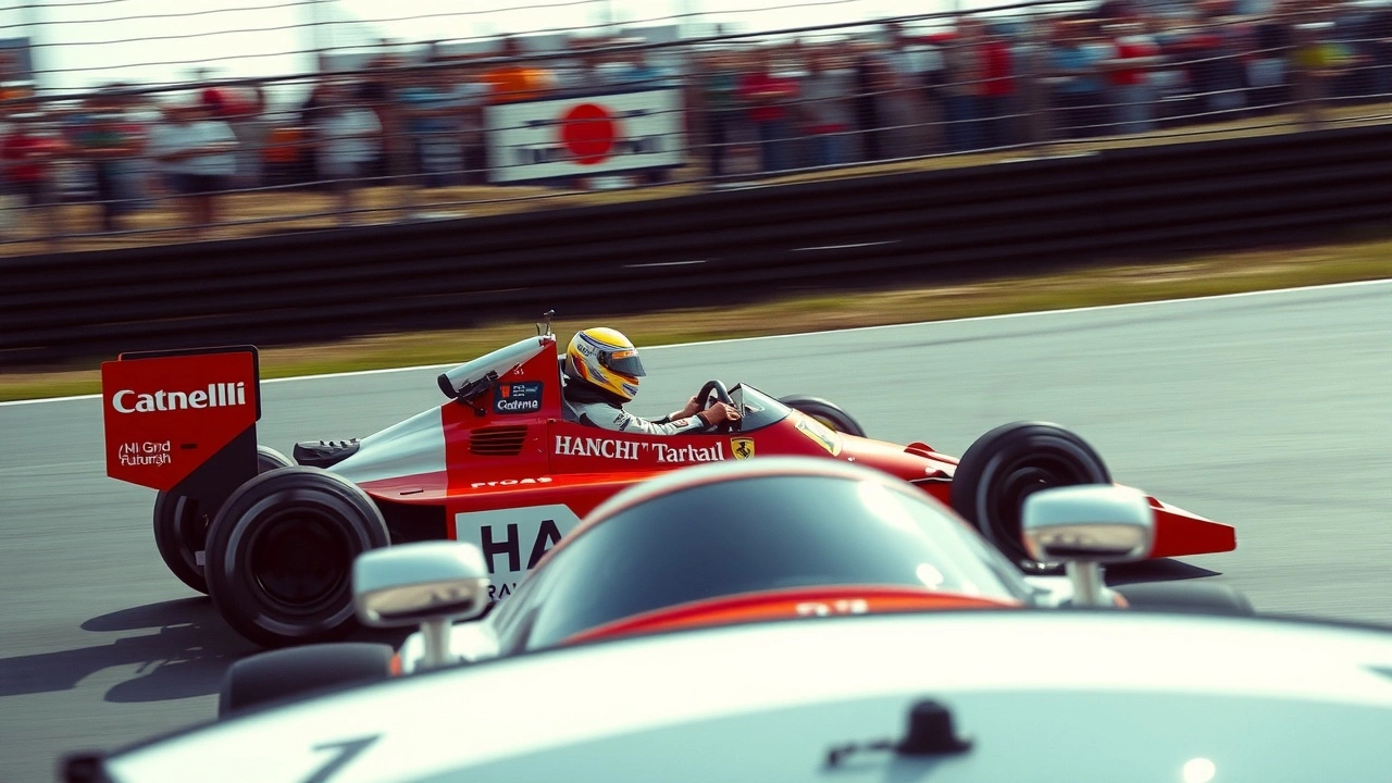 Alain Prost conduisant une voiture de F1 en course