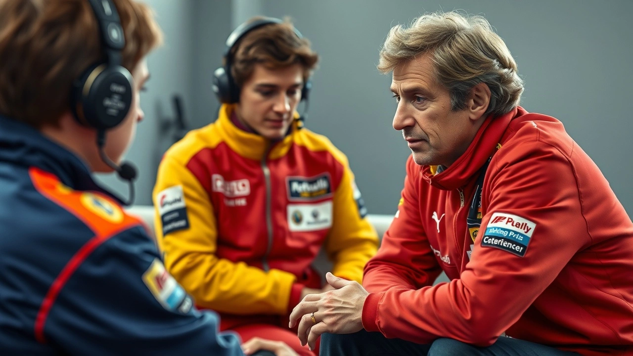 Alain Prost donne des conseils à des jeunes pilotes