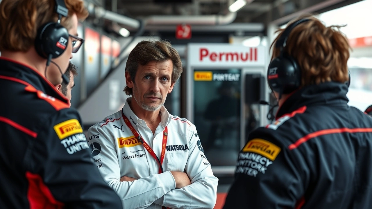 Alain Prost discutant des strategies de course F1