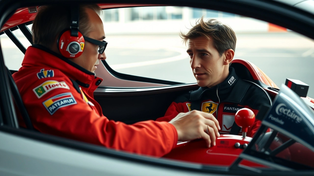 Alain Prost dans une voiture de Formule 1 Ferrari