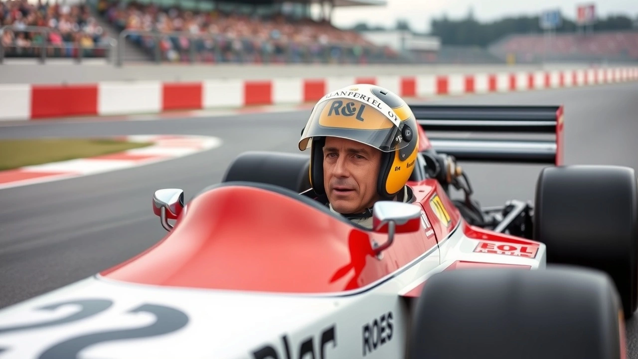Alain Prost dans une voiture de Formule 1 sur le circuit