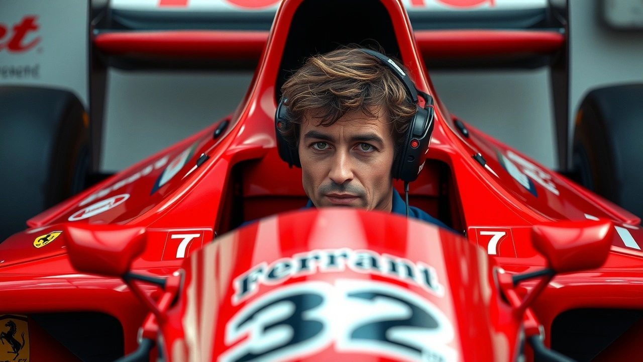 Alain Prost dans une voiture de Formule 1 Ferrari