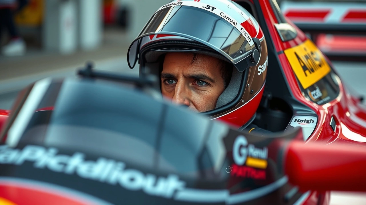 Alain Prost concentré dans sa voiture de Formule 1