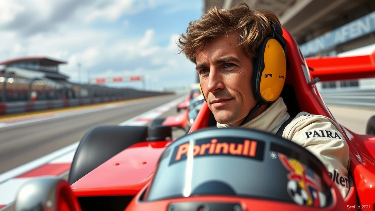 Alain Prost dans une voiture de Formule 1 sur un circuit
