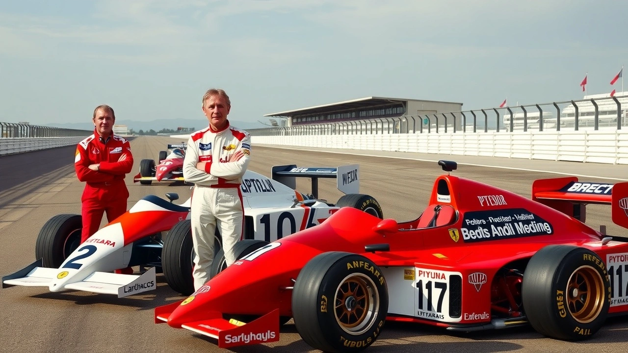 Alain Prost et Jean Alesi avec voitures de Formule 1
