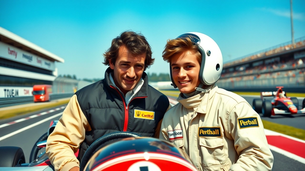 Alain Prost avec un jeune pilote de Formule 1