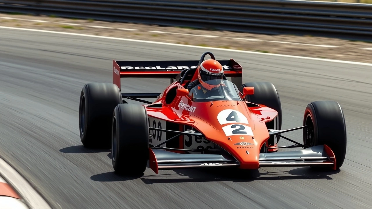 Alain Prost conduisant une McLaren MP4/2 sur la piste