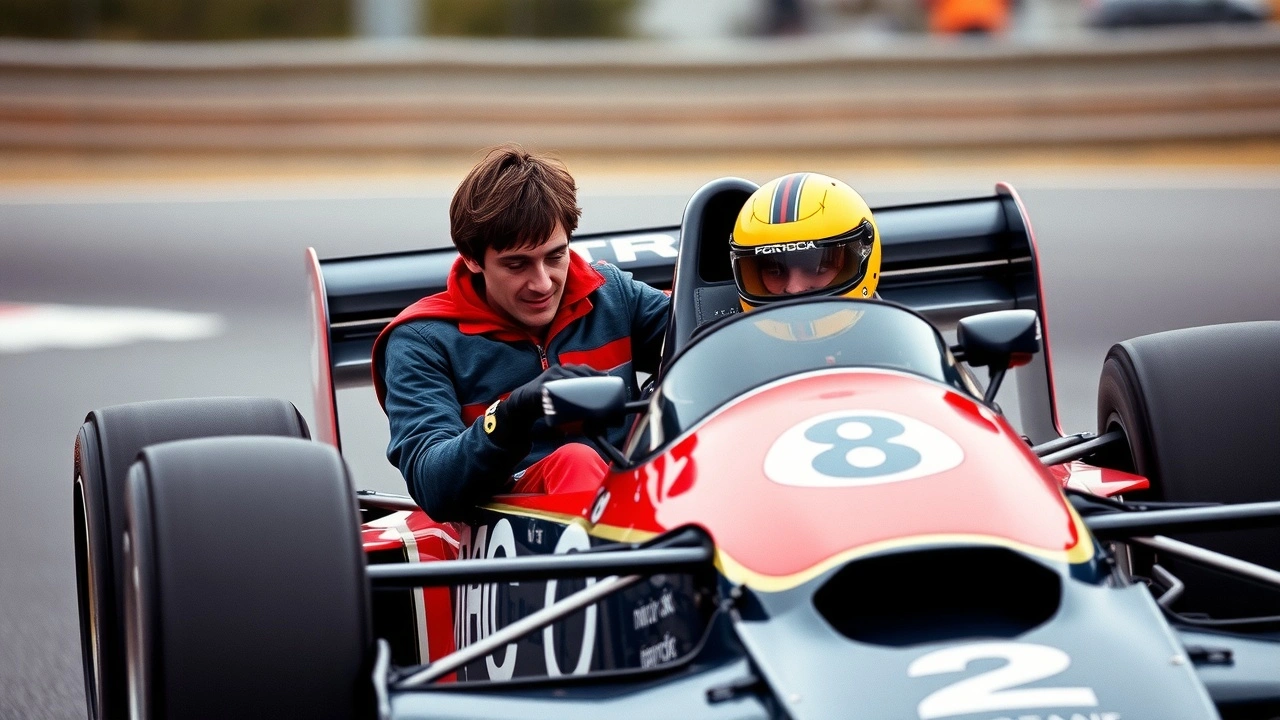 Alain Prost et Oscar Piastri dans une voiture de Formule 1
