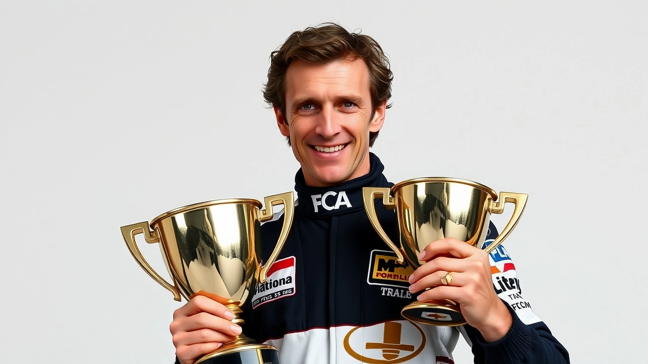 Alain Prost avec ses trophées de champion du monde