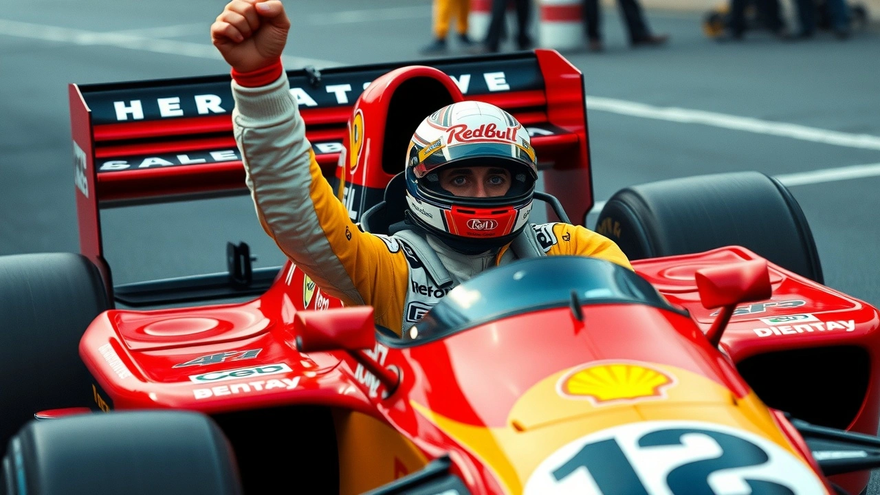Alain Prost celebrant une victoire en Formule 1