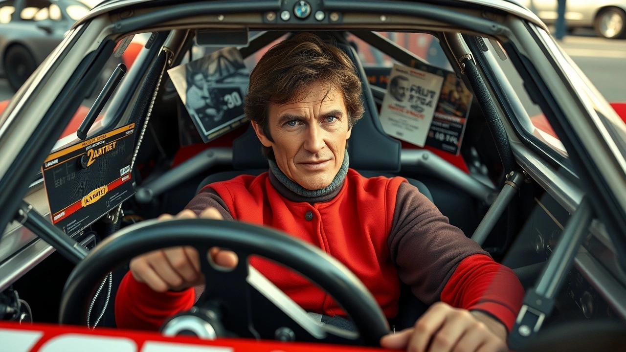 Alain Prost dans une voiture de course vintage