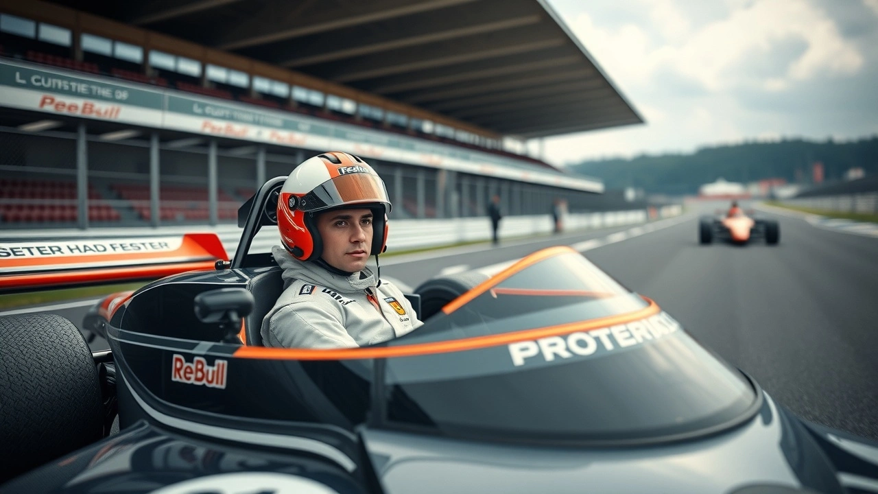Alain Prost dans une voiture de course sur un circuit
