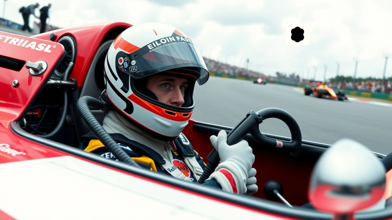 Alain Prost dans sa voiture de F1 durant une course