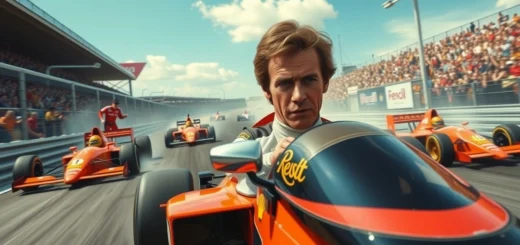 Illustration d'Alain Prost en course, capturant la rivalité en Formule 1.