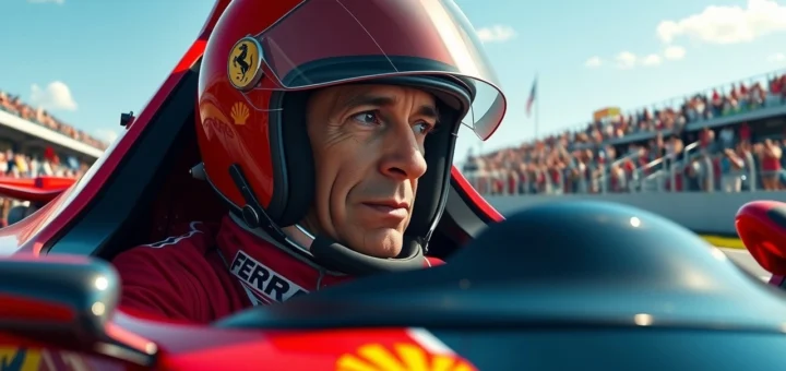 Alain Prost dans une Ferrari, réfléchissant à son choix de revenir chez Ferrari pour la saison 2025.