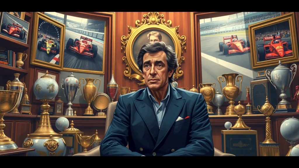 Alain Prost se remémore ses rivalités en F1 dans une pièce décorée de trophées.