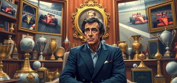 Alain Prost se remémore ses rivalités en F1 dans une pièce décorée de trophées.