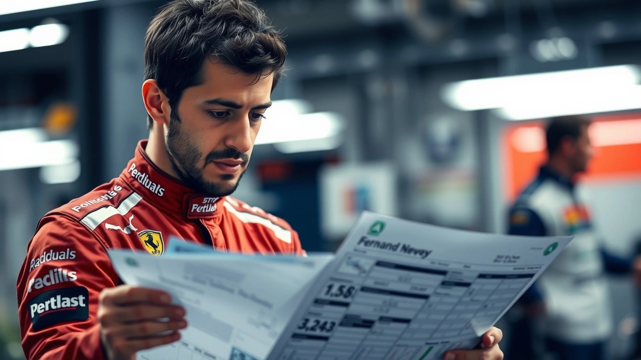 Fernando Alonso avec un document de stratégie de course