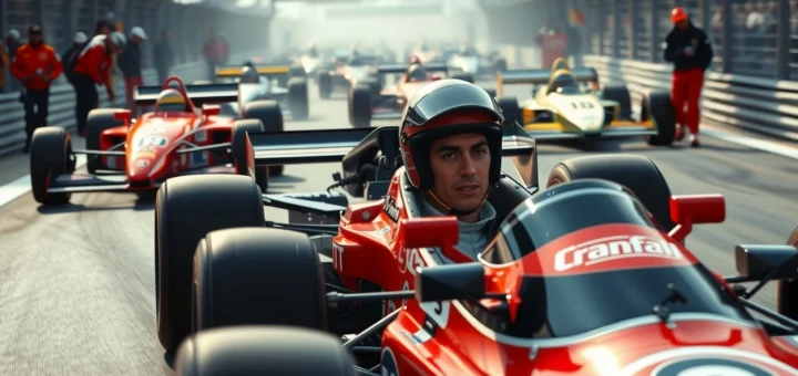 Une illustration photoréaliste d'Ayrton Senna en pleine course, montrant son habileté stratégique.