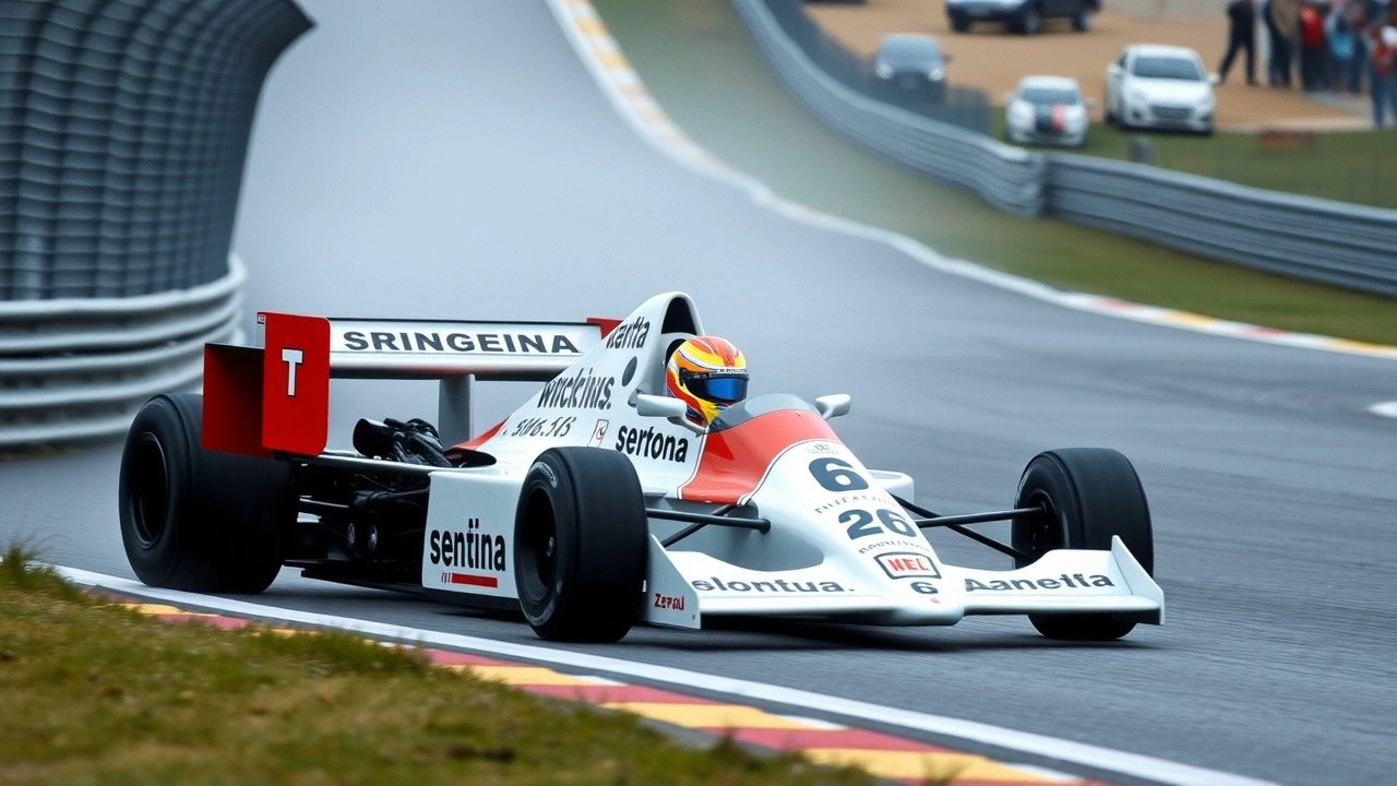 Ayrton Senna en course sur un circuit de Formule 1