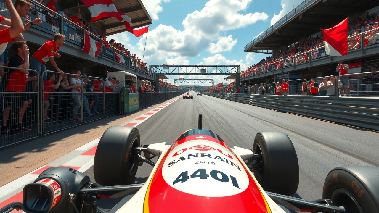 Ayrton Senna en course entouré de fans enthousiastes