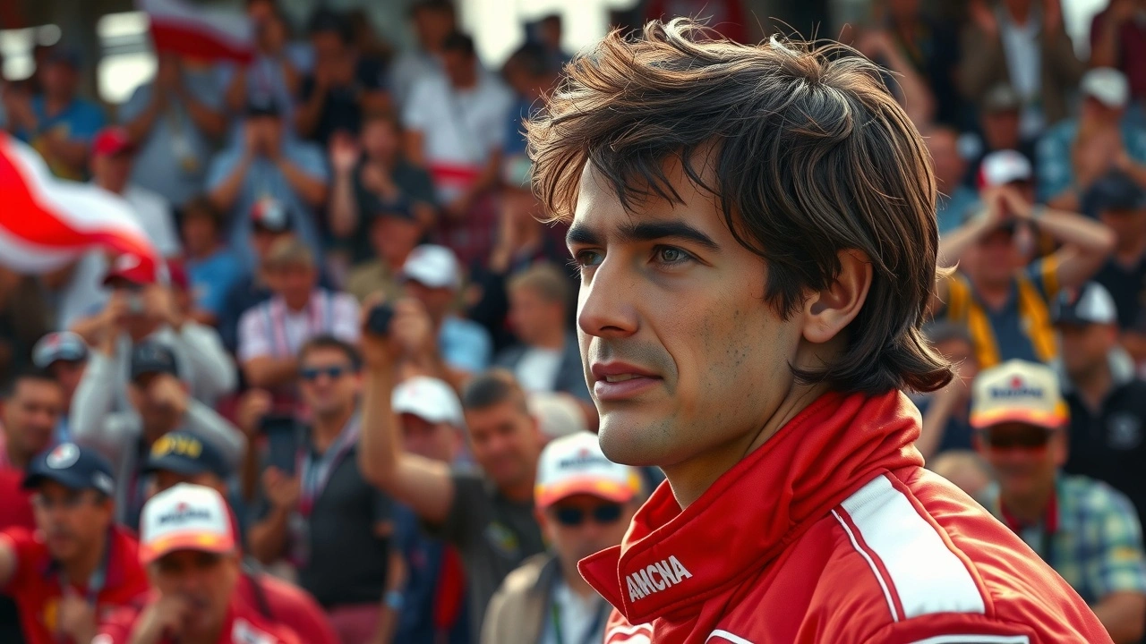 Ayrton Senna devant des fans de Formule 1