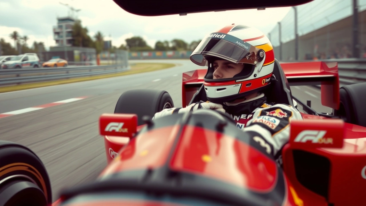 Ayrton Senna conduisant sa voiture de Formule 1 dans les annees 1990