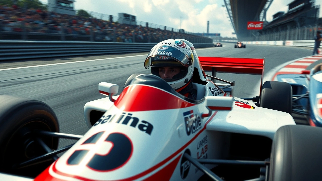 Ayrton Senna en course avec une voiture de Formule 1