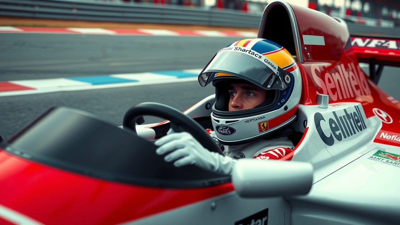 Ayrton Senna dans une voiture de Formule 1 en course