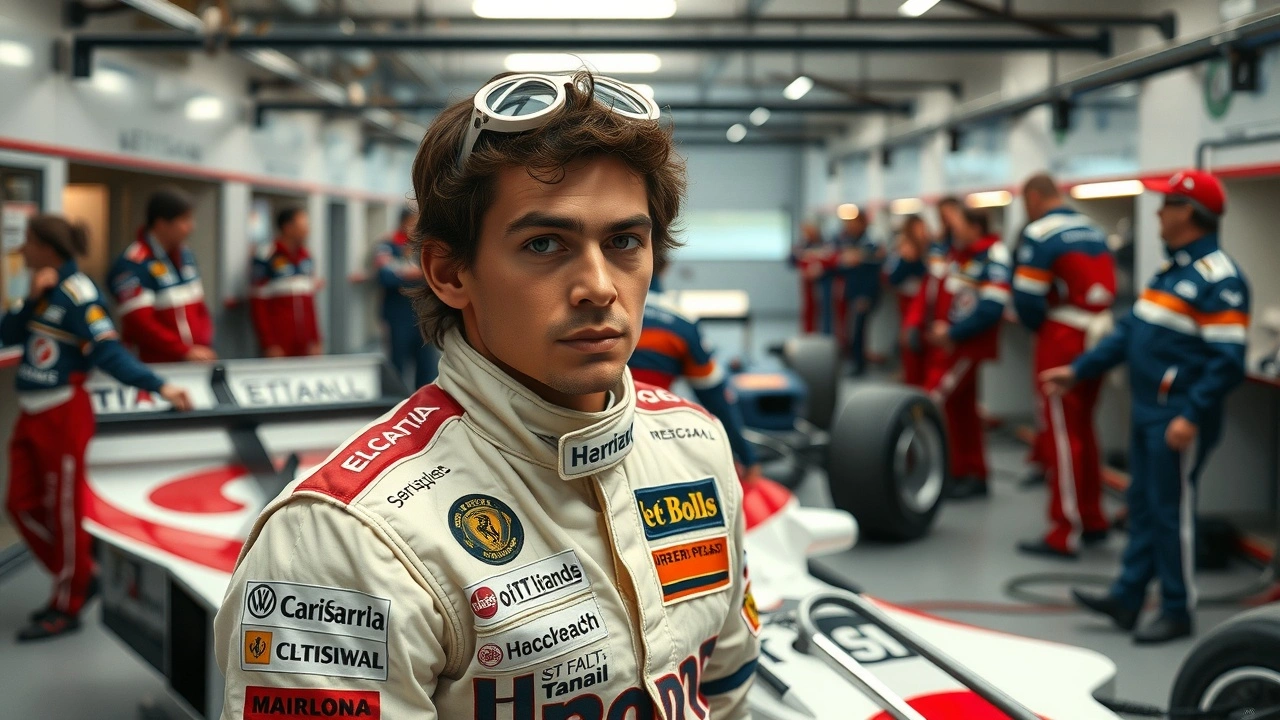 Ayrton Senna dans son équipe au garage