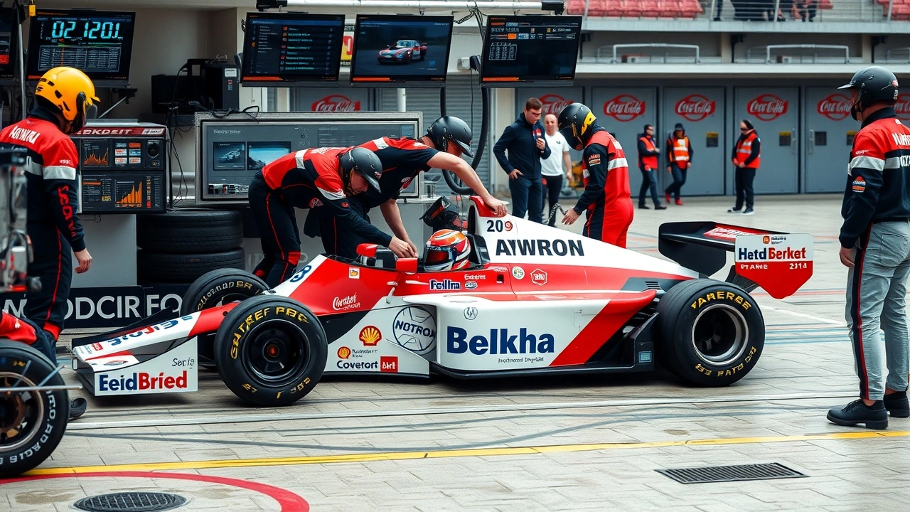 Ayrton Senna et son equipe en pleine strategie de course