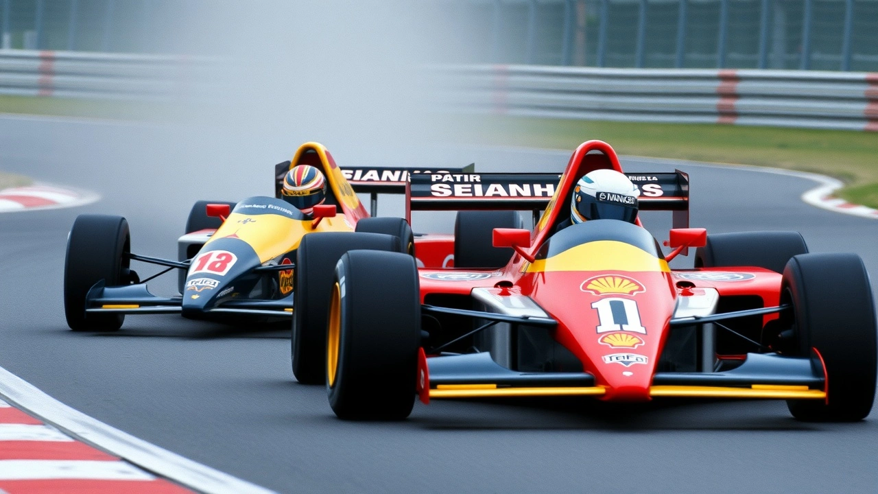 Ayrton Senna et Nigel Mansell en course de Formule 1