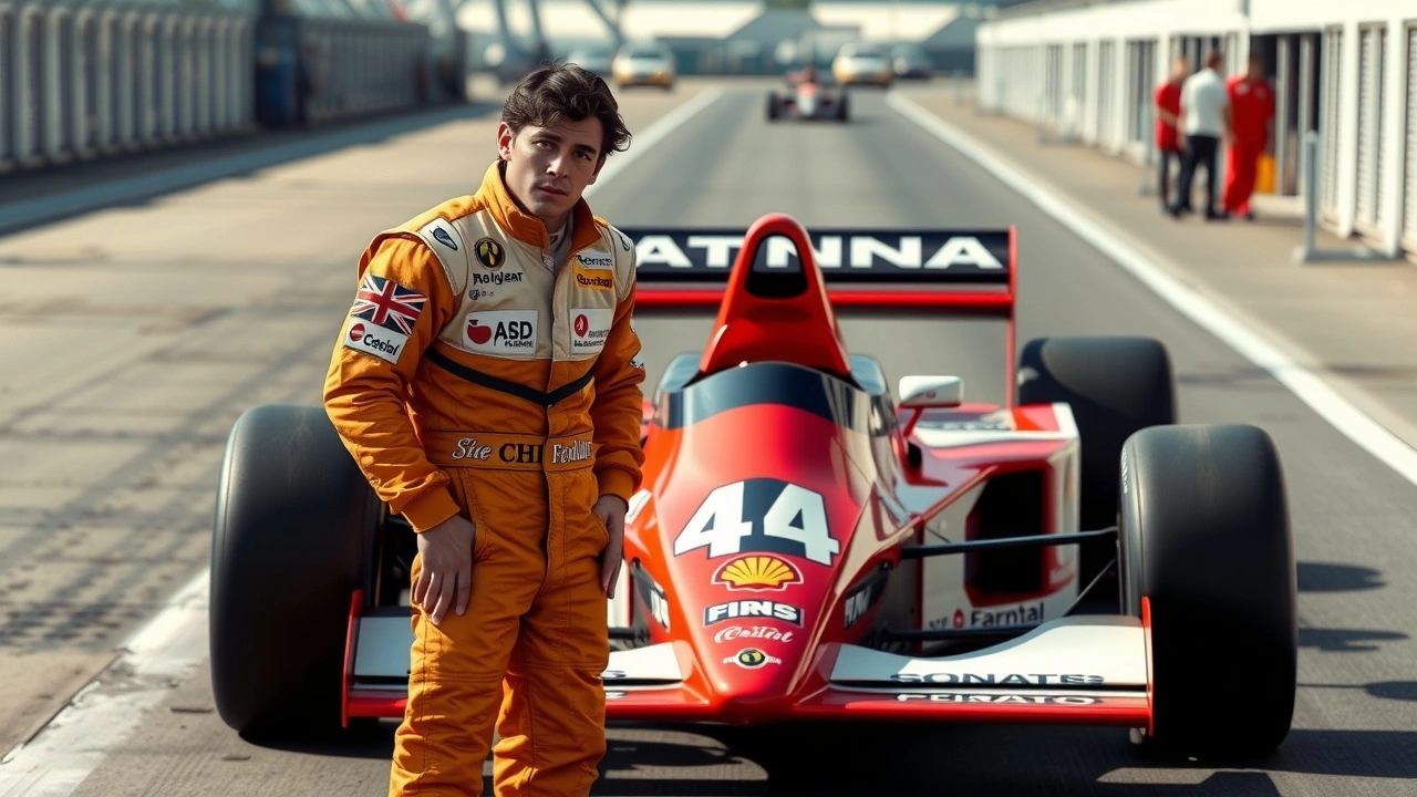 Ayrton Senna avec sa voiture de course