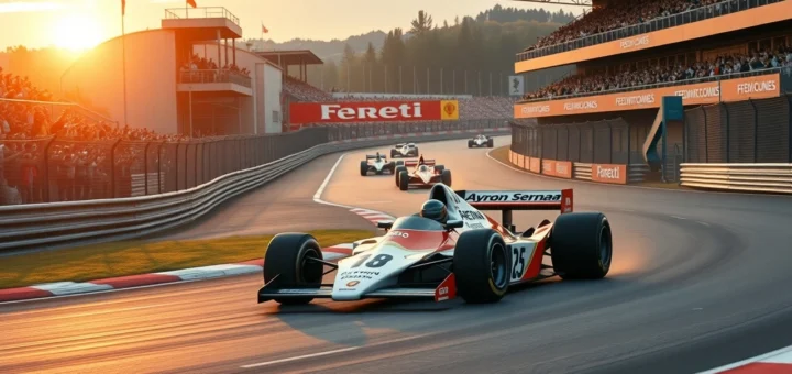 Illustration d'Ayrton Senna montrant sa stratégie de course sur un circuit de Formule 1.