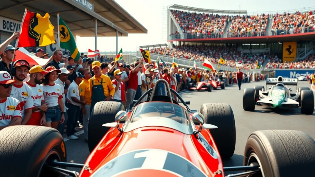 Une scène illustrant l'impact d'Ayrton Senna sur la culture sportive, au-delà de la Formule 1, avec une atmosphère de course vibrante.