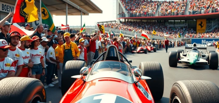 Une scène illustrant l'impact d'Ayrton Senna sur la culture sportive, au-delà de la Formule 1, avec une atmosphère de course vibrante.