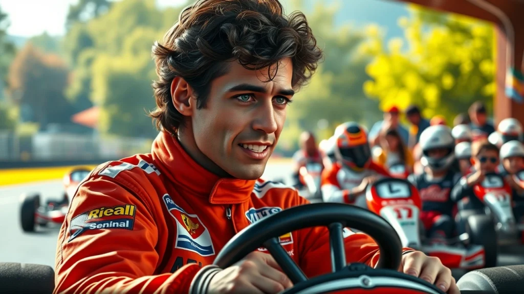 Ayrton Senna partageant sa passion avec de jeunes pilotes sur un circuit de karting